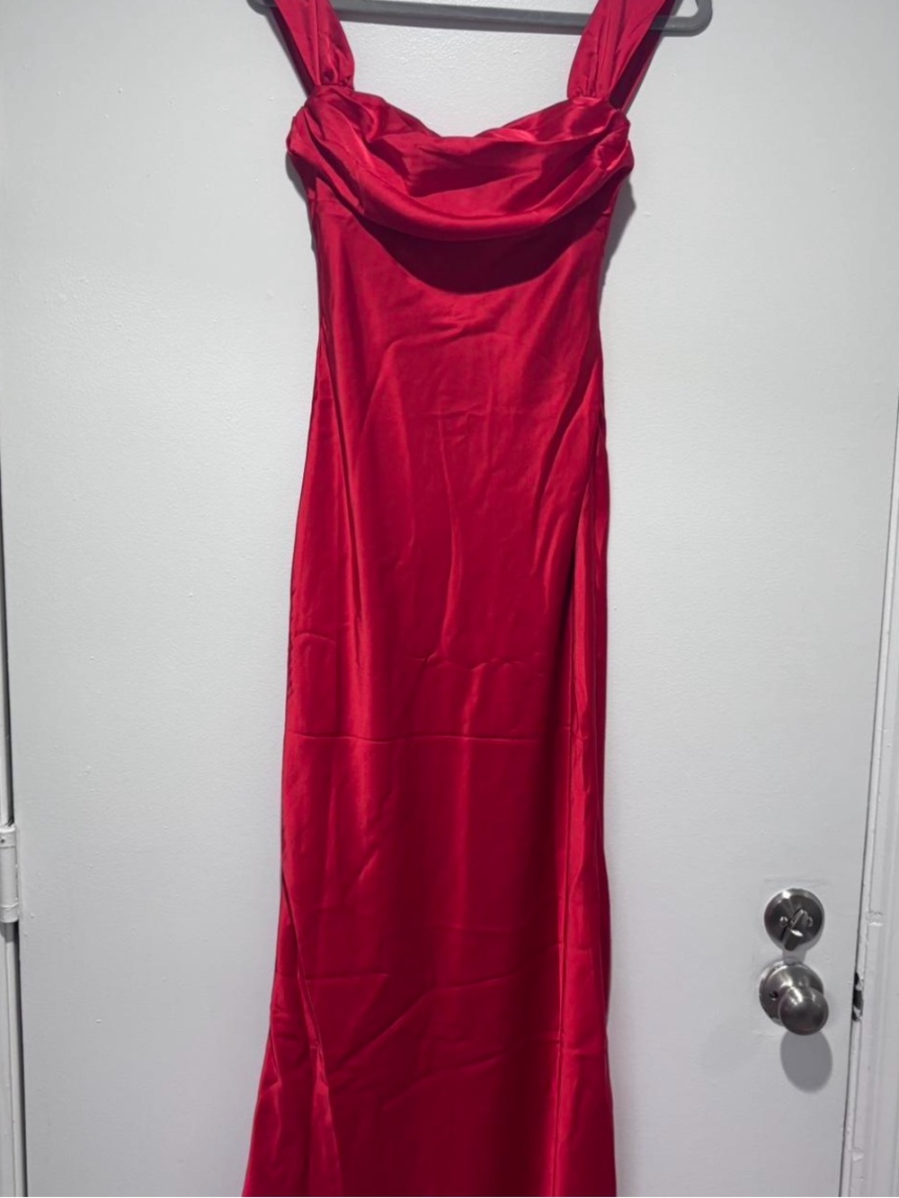 Ella Red Satin Cowl-Neck Maxi Dress